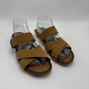 Teva Mahonia Slide Wedge Sandal Size 8.5 Brown Leather Slip On Cork Comfort